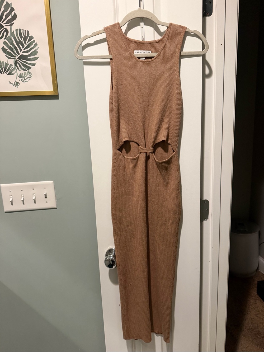 Sleeveless Cutout Knit Jumpsuit in Camel